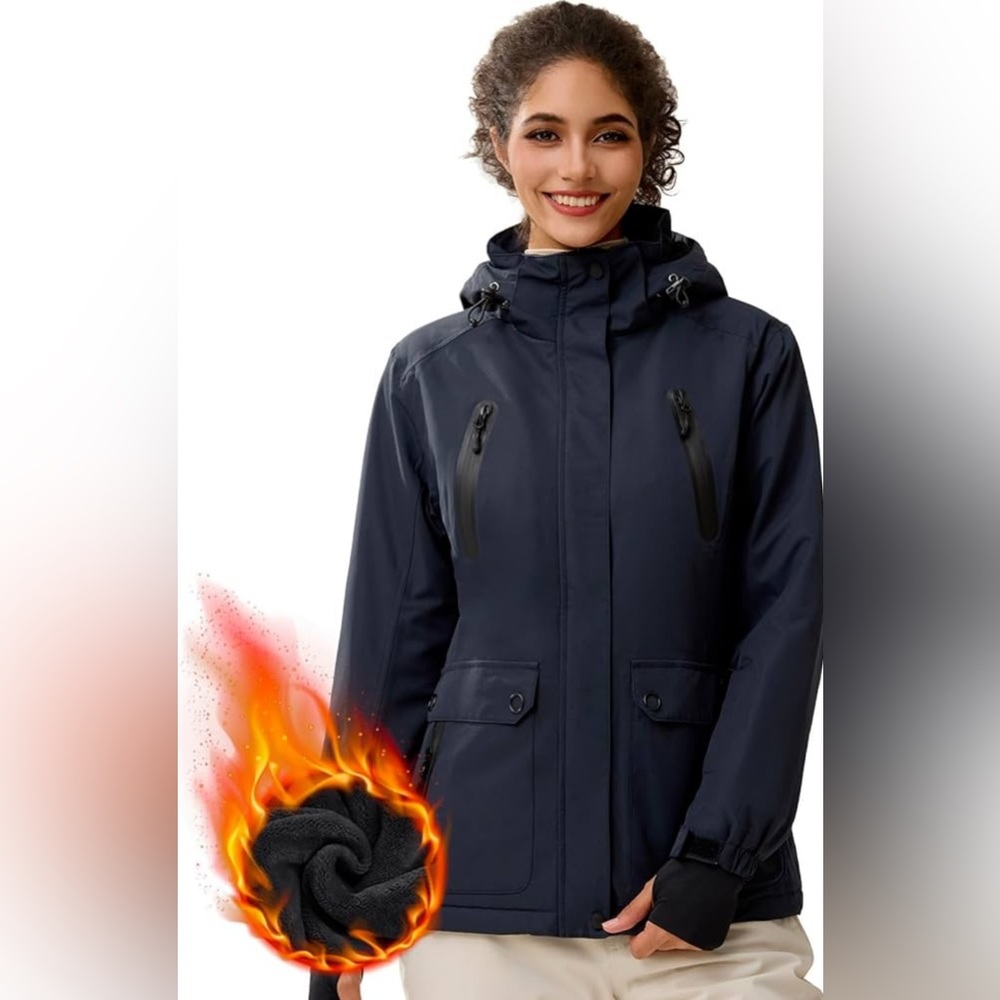 Snowboard Ski Jacket - Women's Waterproof Fleece Lined Winter Rain Jacket w Hood